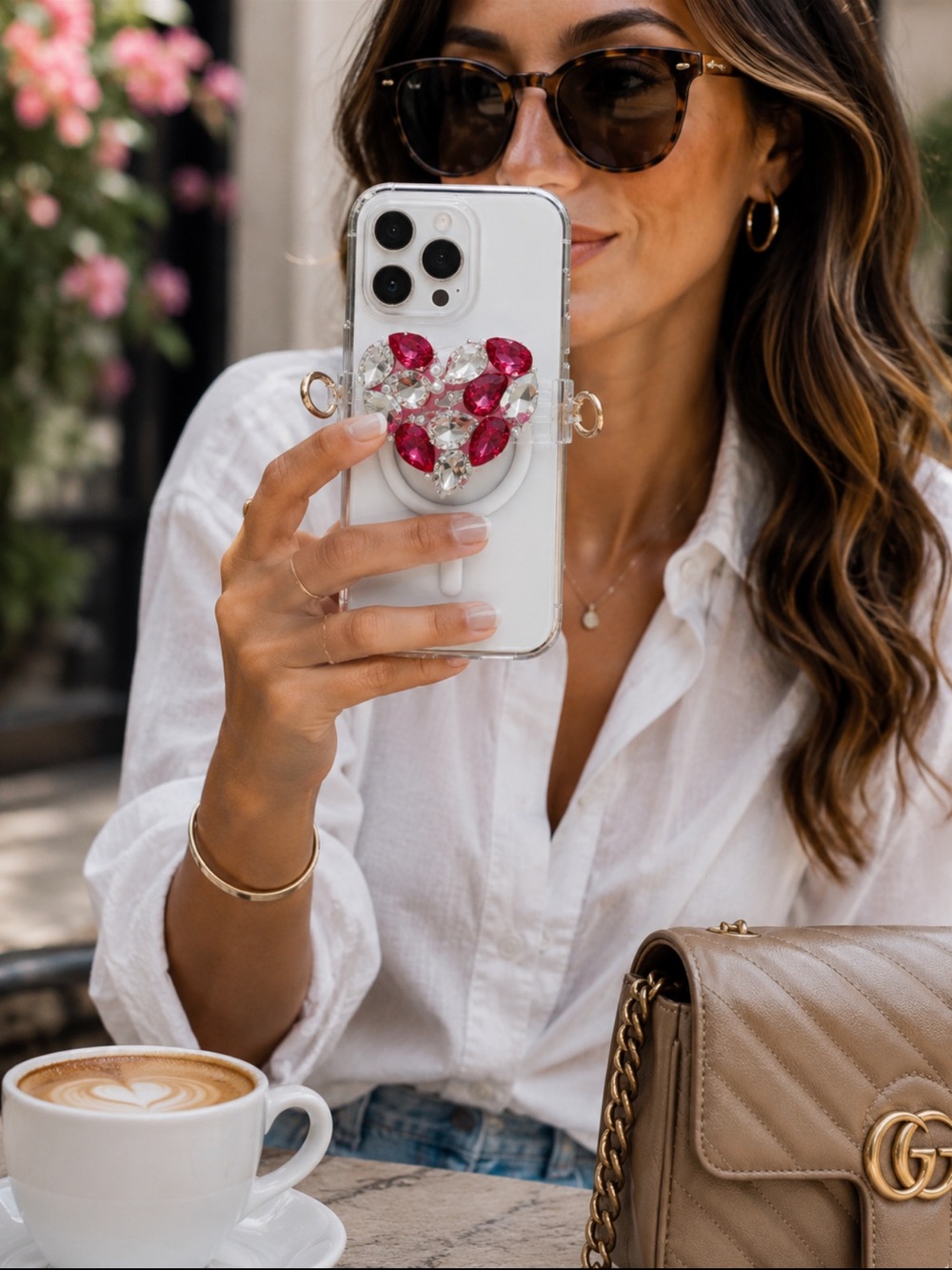 ShopEvelynne Red and Clear Crystal Heart Phone Case with Ring Holder